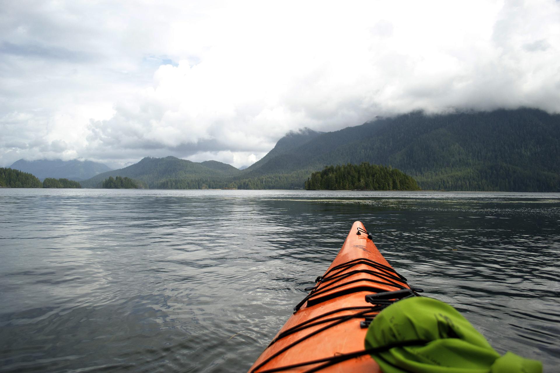 A kayak on a lake.
